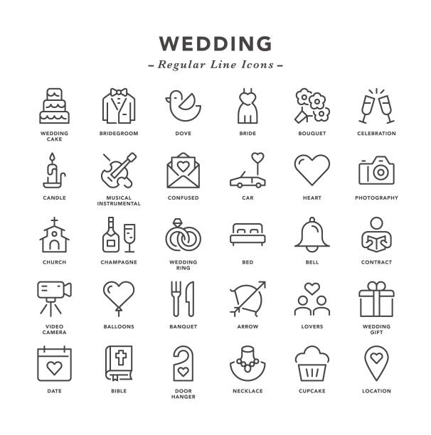 ilustrações, clipart, desenhos animados e ícones de casamento - ícones de linha regular - bride women wedding flower