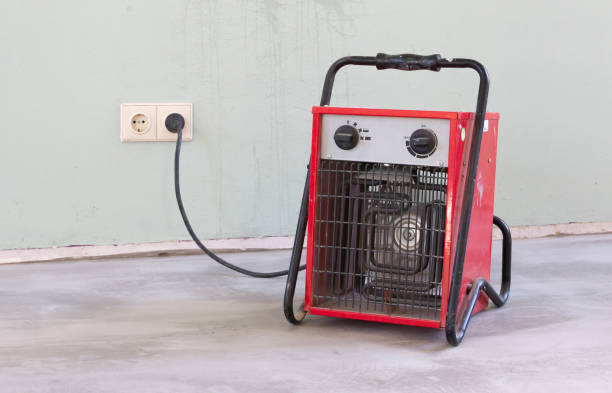 istock Compact red heater, drying the floor 1058422120
