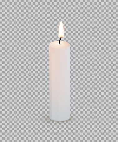 White burning candle isolated on transparent background. Vector design element