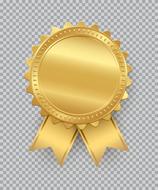 złota pieczęć ze wstążkami izolowanymi na przezroczystym tle. element projektu wektorowego. - seal stamper business medal certificate stock illustrations