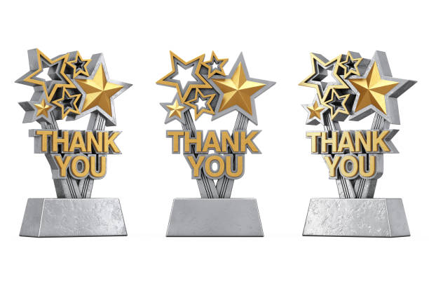 istock Award Trophy with Golden Thank You Sign. 3d Rendering 1058428732