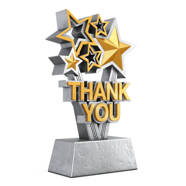 istock Award Trophy with Golden Thank You Sign. 3d Rendering 1058428768