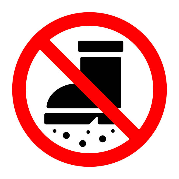 illustrazioni stock, clip art, cartoni animati e icone di tendenza di l'ingresso alle scarpe sporche è un segno proibito - letter i sign data dirty