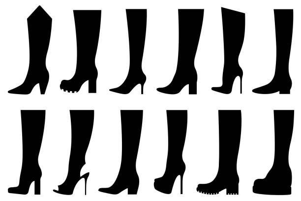 ilustrações, clipart, desenhos animados e ícones de conjunto de botas diferentes - shoe high heels tall women