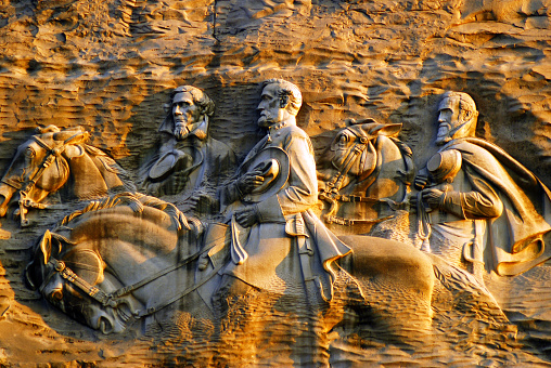 Stone Mountain, GA, USA June 15, 2008 The controversial carving at Stone Mountain, Georgia depicts three Civil War Confederate Generals on the side of a mountain.