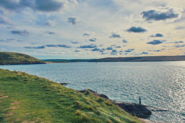 trail on the cliffs and seaview in North Cornwall near Polzeath, England