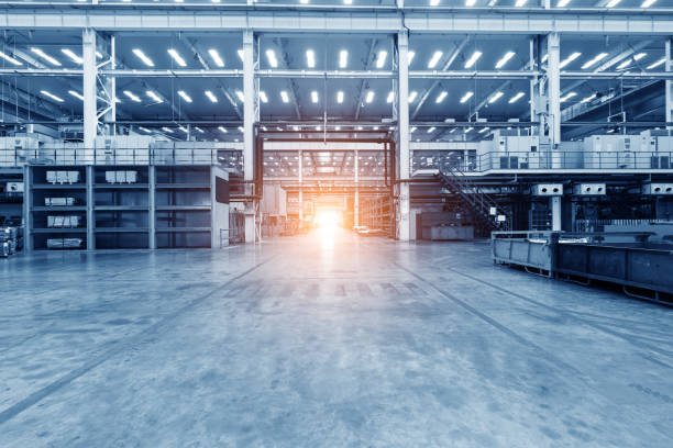 Empty workshop with a lift in a car repair station