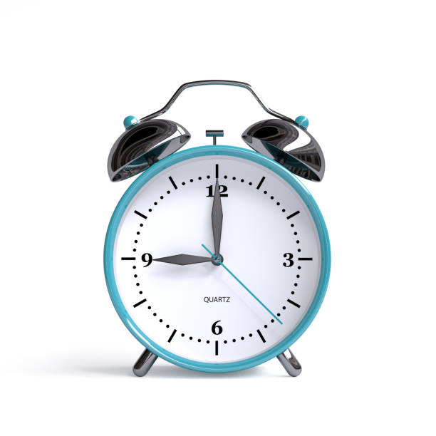 흰색 배경--3d 그림 렌더링 9 시에 오래 된 알람 시계 - 시침 일러스트 뉴스 사진 이미지