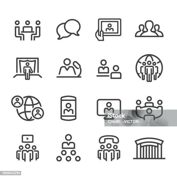 Meeting Icons Line Series Stock Illustration - Download Image Now - Icon Symbol, Meeting Room, Keynote Speech