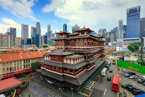 Buddha tooth temple in Singapore- October 16,2018 : buddha tooth relic temple is based on the Tang dynasty architectural style and built to house the tooth relic of the historical Buddha.