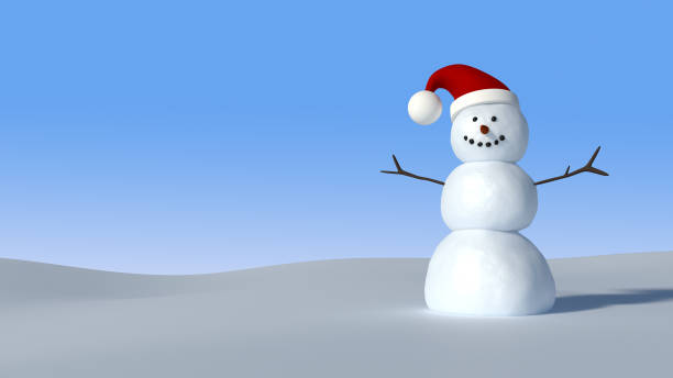 istock Snowman in snowy field wearing Santa hat 1058446538