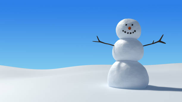 istock Snowman in snowy field under a clear blue sky 1058446548
