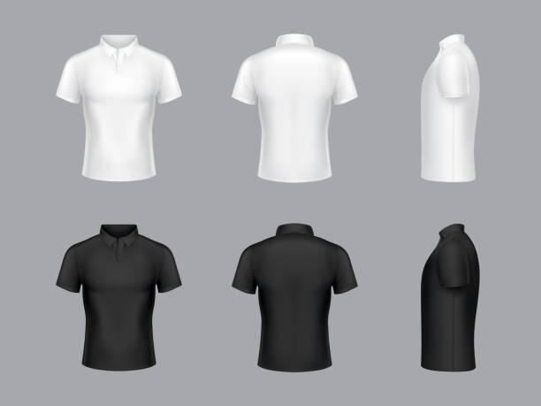 vektor-3d realistisch weiße und schwarze polo-shirts - polo shirt shirt clothing textile stock-grafiken, -clipart, -cartoons und -symbole