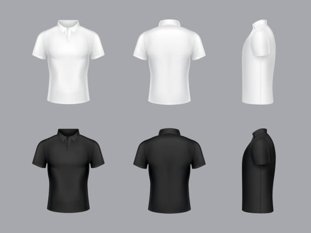 illustrations, cliparts, dessins animés et icônes de vecteur 3d réaliste blanc et noir polo t-shirts - polo