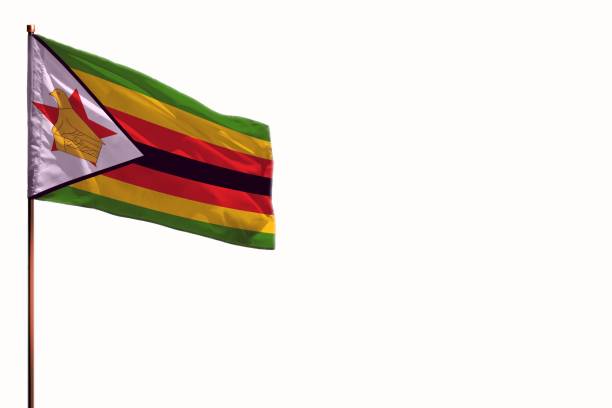 istock Fluttering Zimbabwe isolated flag on white background mockup with the space for your content. 1058457440