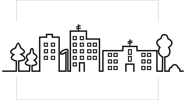 마, 벡터 아이콘의 도시, 검은 실루엣 - skyline silhouette cityscape residential district stock illustrations