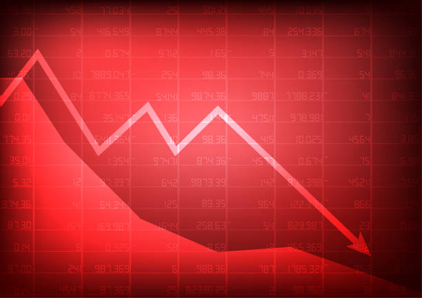 istock Vector : Red stock market with decreasing arrow on red background 1058460268