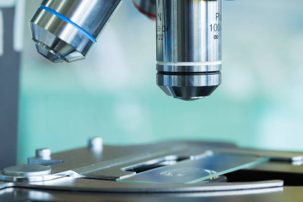 istock Close up of microscope at the blood laboratory, Concept Science and Technology 1058461398