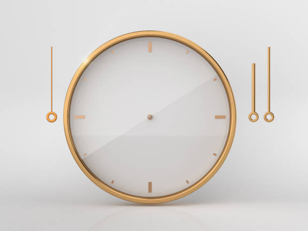 renderowanie 3d złoty szablon zegara ściennego izolowane na białym tle - clock clock face blank isolated zdjęcia i obrazy z banku zdjęć