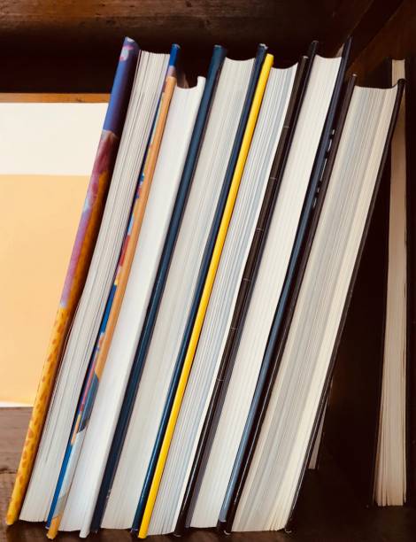 istock Library shelves - brown wood, non identifiable book side 1058468044