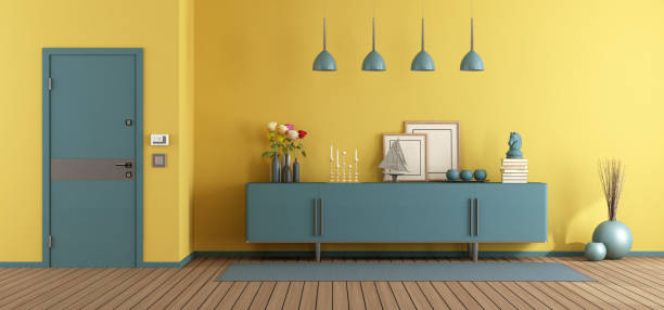 istock Yellow and blue home entrance 1058476516