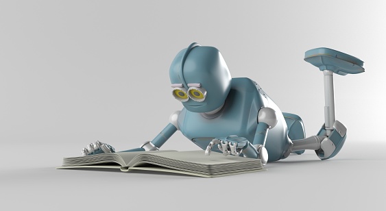 Robot with book,3d render.