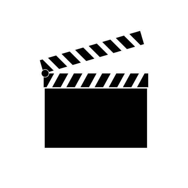 ilustraciones, imágenes clip art, dibujos animados e iconos de stock de icono de película clapper placa sobre fondo blanco, video - movie clapper