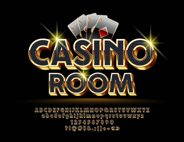Luxury Vector Logotype for Casino with Royal Alphabet Set of Black and Gold Letters, Numbers and Symbols jackpot winner stock illustrations