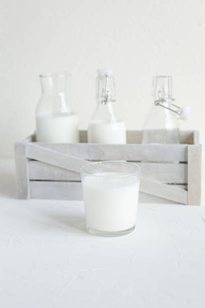 istock Milk in bottles on white background, kitchen 1058497428
