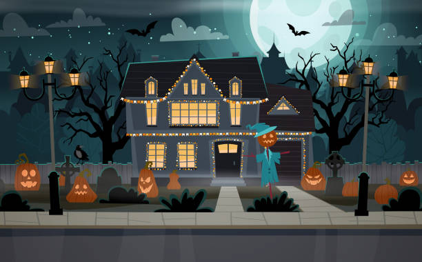 할로윈 하우스 - haunted house stock illustrations