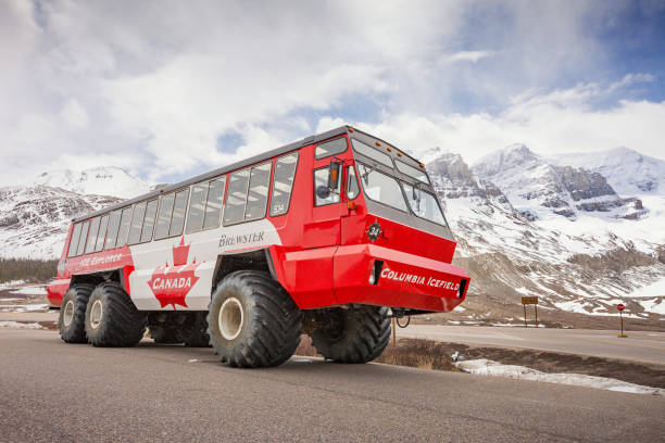 ice explorer snow coach al ghiacciaio athabasca canadian rockies - brewster foto e immagini stock