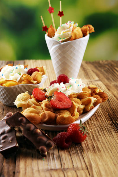 istock Hong Kong style egg waffle on wooden board. bubble waffle 1058507392