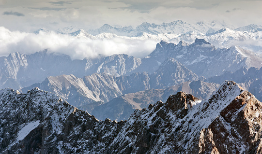 Alpine landscape, view from Zugspitze mountain. Bavarian Alps.