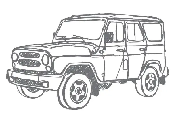 Vector illustration of Sketch of offroad car.