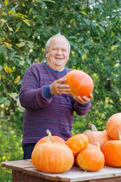 istock elderly men with pumpinks outdoor 1058522278