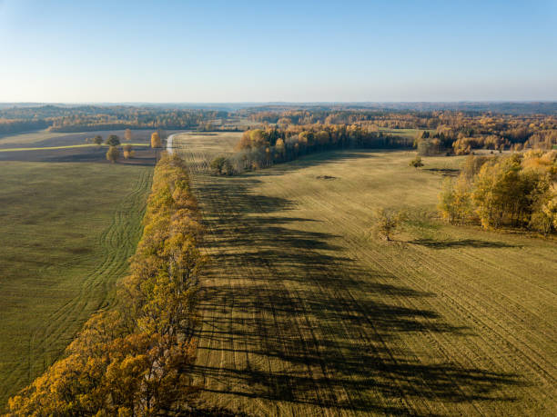 istock drone image. aerial view of rural area with fields and forests in autum 1058523530