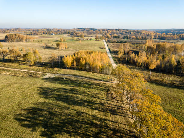 istock drone image. aerial view of rural area with fields and forests in autum 1058523552