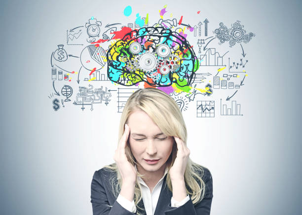istock Stressed attractive blonde woman, business plan 1058527026