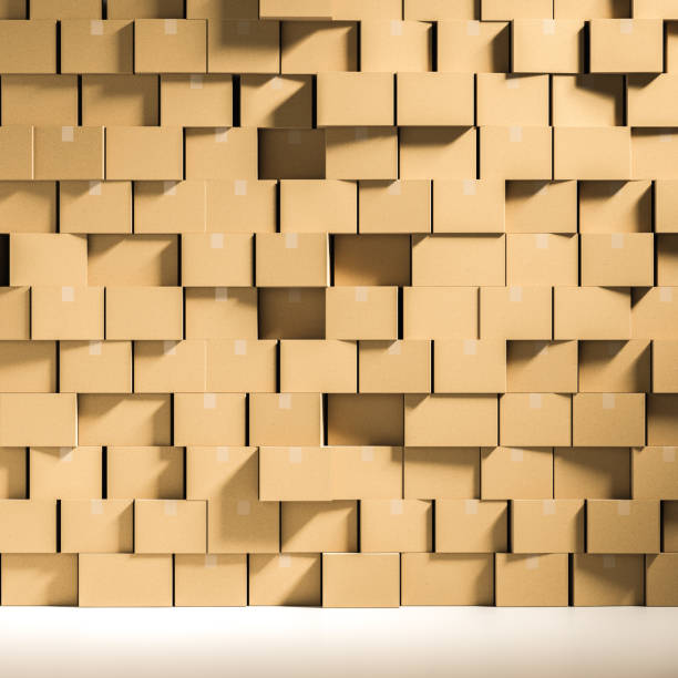 istock Wall of closed cardboard boxes on floor mock up 1058527142