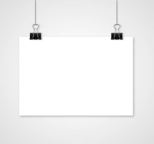 White poster hanging on binder. White sheet hanging on binder binder clip stock illustrations
