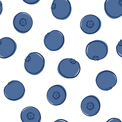 Seamless pattern - blueberry on a white background. Design for posters, textiles, labels. Vector illustration.