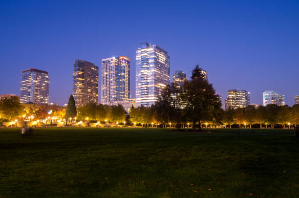 Bellevue Downtown Park at Twilight, Washington-USA