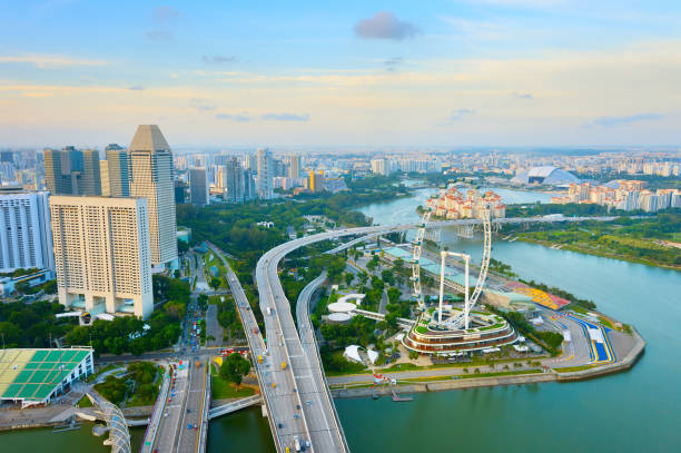 istock Singapore skyline, Ferries Wheel, aerial 1058542632