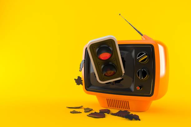 istock Retro TV with red traffic light 1058546836