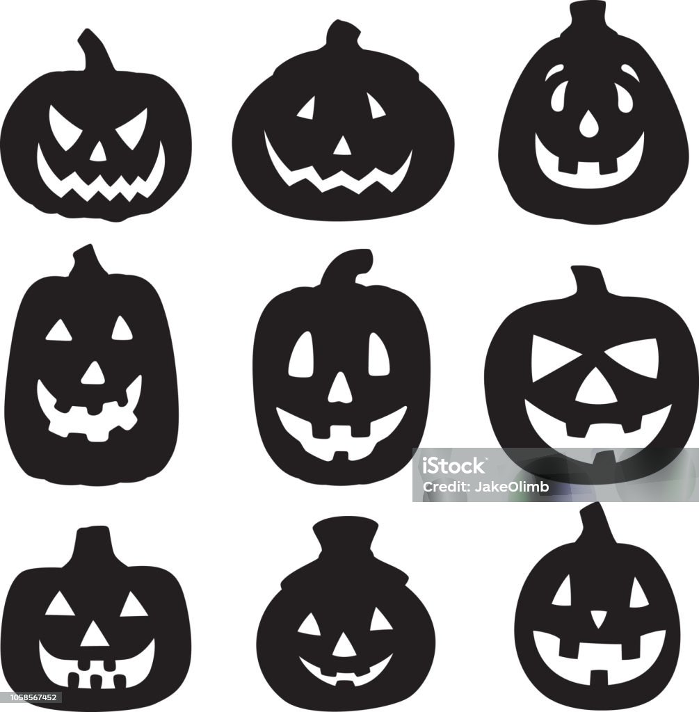 Jack O Lantern Silhouettes 1 Vector silhouettes of a group of jack o lanterns. Pumpkin stock vector