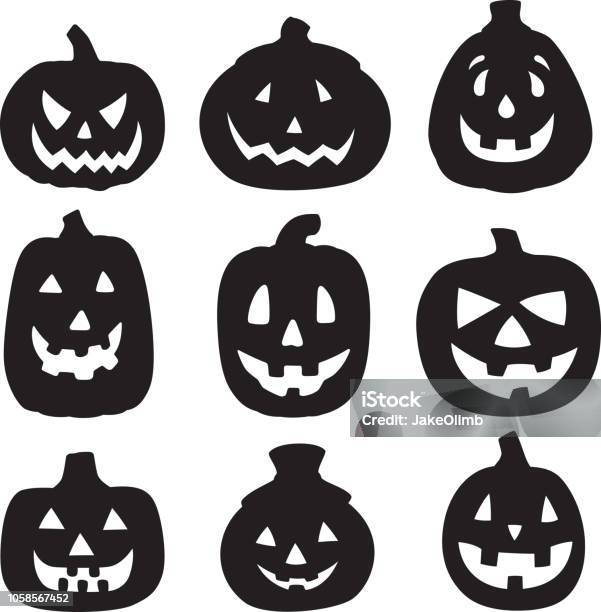 Jack O Lantern Silhouettes 1 Stock Illustration - Download Image Now - Pumpkin, Jack O' Lantern, Halloween