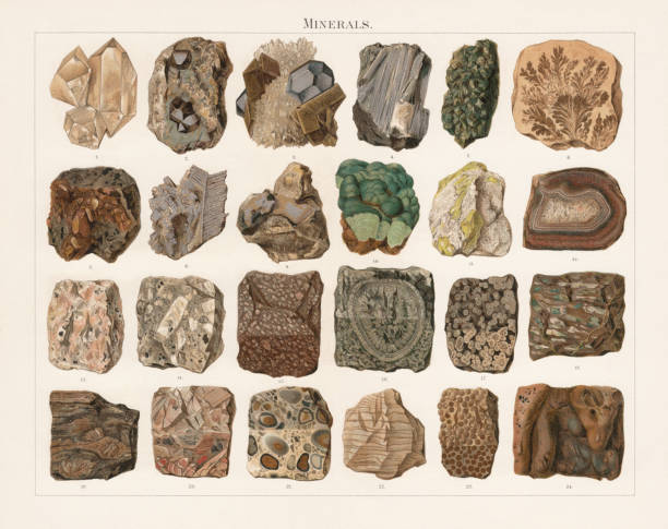 illustrations, cliparts, dessins animés et icônes de minéraux et pierres, lithographie, publiés en 1897 - gneiss