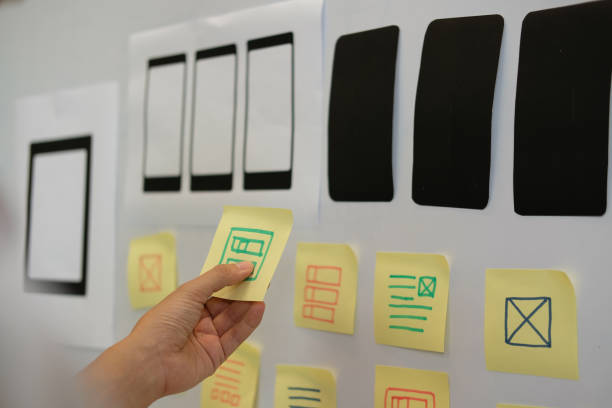 istock user experience UX designer designing web on smartphone layout. UI planning mobile application. developer work with business prototype 1058582678