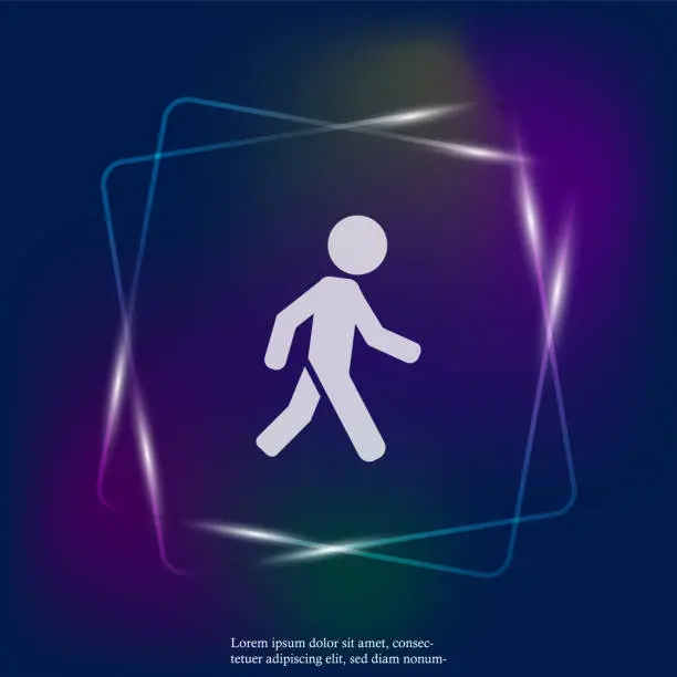 Vector illustration of Vector  neon light icon of a walking pedestrian. Illustration of a walking man. Layers grouped for easy editing illustration. For your design.