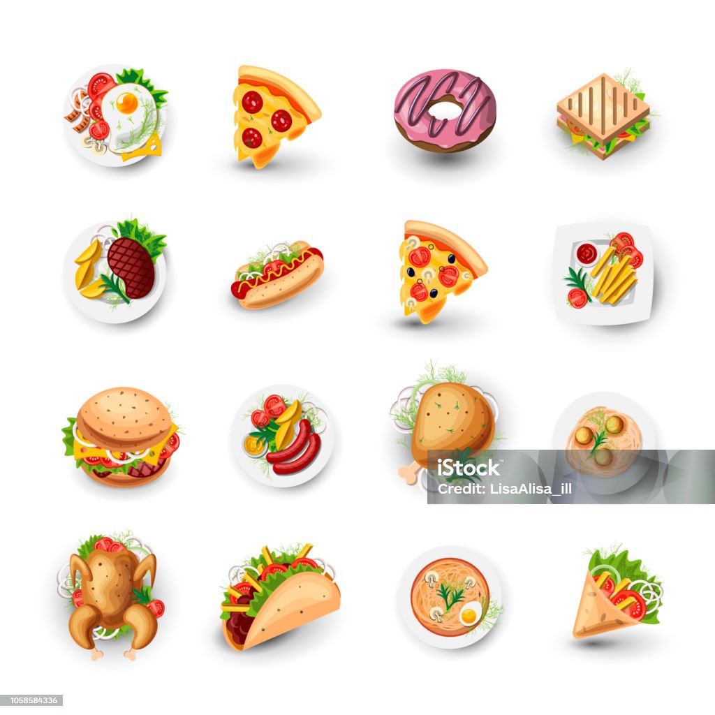 Bộ Biểu Tượng Thức Ăn Nhanh Minh Họa Vector Đồ Ăn Vặt Pizza Donut ...